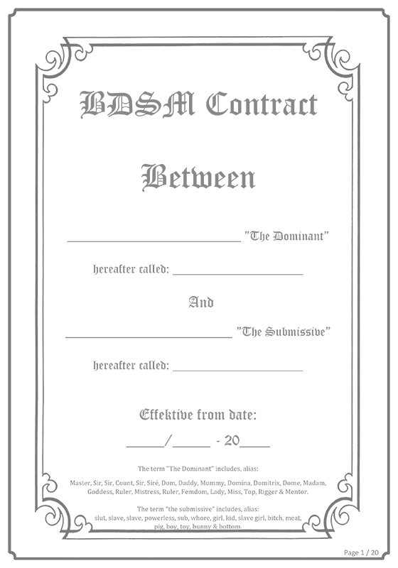BDSM Kontrakt - Slave Kontrakt - Domina Kontrakt